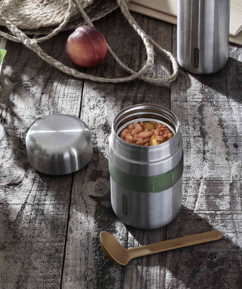 Olive stainless steel food flask with spoon, 400ml