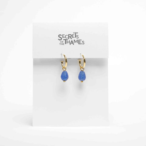Blue Egyptian inspired beaded hoop earrings