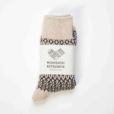 Oatmeal jacquard wool socks