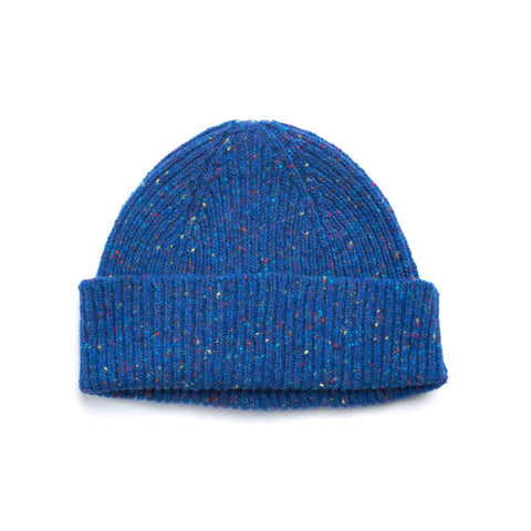 Ultra blue speckled Donegal merino wool hat