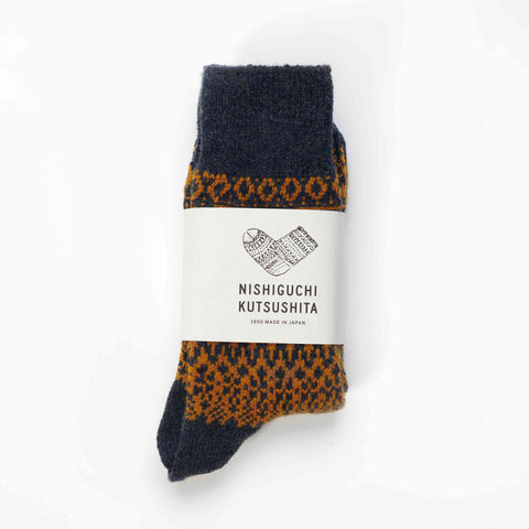 Navy jacquard wool socks