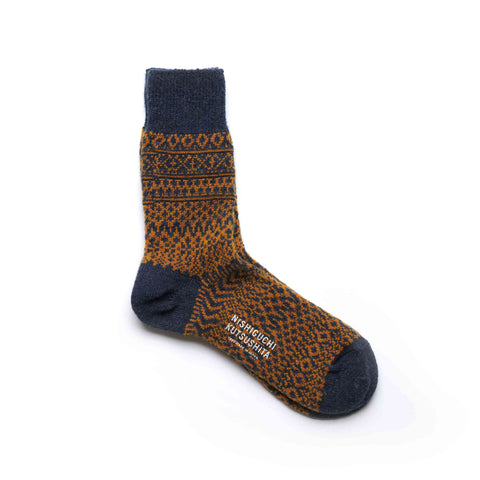 Navy jacquard wool socks