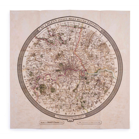 12 Miles Around London -Cloth Map Print 1826