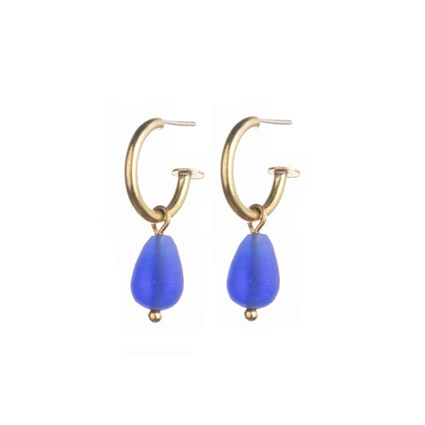 Blue Egyptian inspired beaded hoop earrings