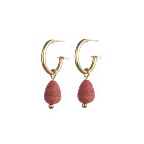 Red Egyptian inspired beaded hoop earrings
