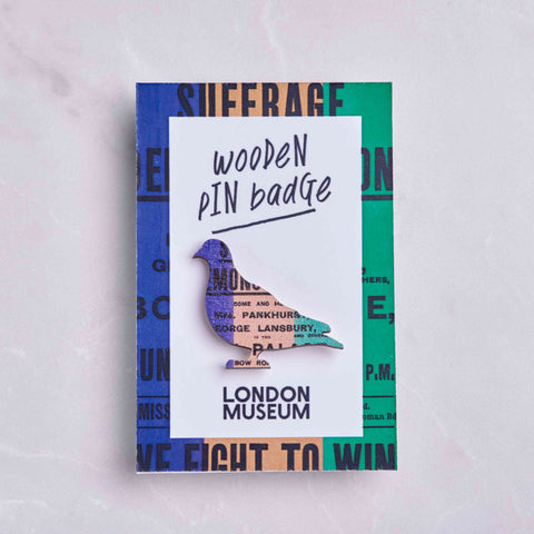 Pigeon maple wood pin Suffragette design