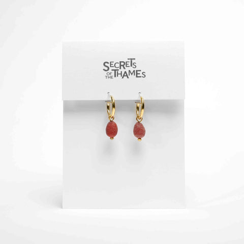 Red Egyptian inspired beaded hoop earrings