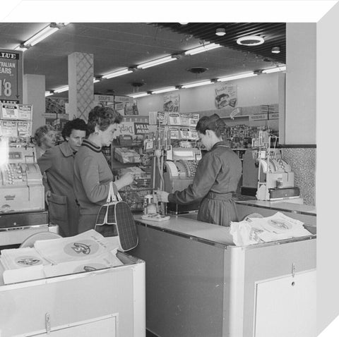 Rose Grant (Henry Grant's wife) shops in a Premier Supermarket store c.1961