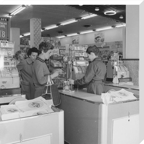 Rose Grant (Henry Grant's wife) shops in a Premier Supermarket store c.1961