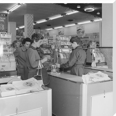Rose Grant (Henry Grant's wife) shops in a Premier Supermarket store c.1961