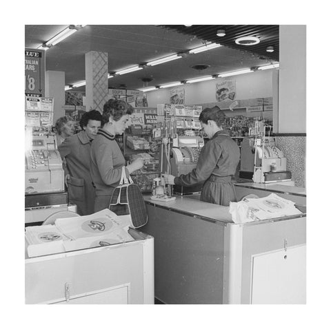 Rose Grant (Henry Grant's wife) shops in a Premier Supermarket store c.1961