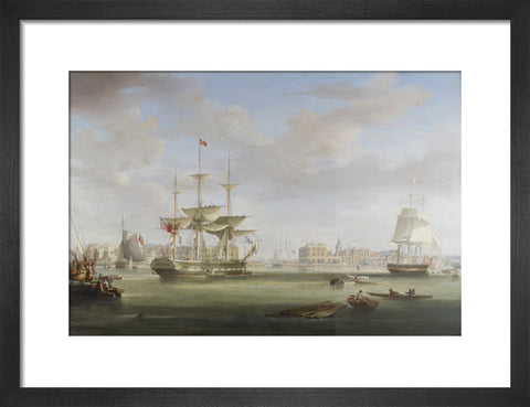Oil on canvas painting entitled 'Thomas King Entering London Dock 1822-27, by William John Huggins (1781-1845).