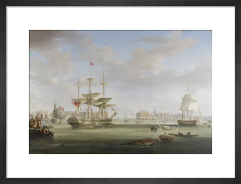 Oil on canvas painting entitled 'Thomas King Entering London Dock 1822-27, by William John Huggins (1781-1845).