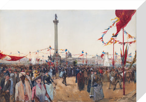 Watercolour depicting Queen Victoria's Golden Jubilee celebrations in Trafalgar Square 1887