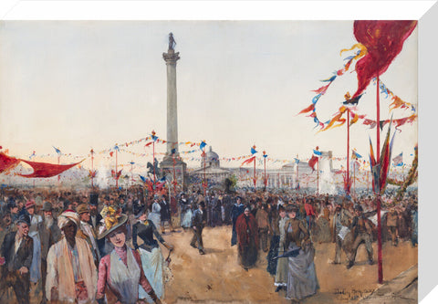 Watercolour depicting Queen Victoria's Golden Jubilee celebrations in Trafalgar Square 1887