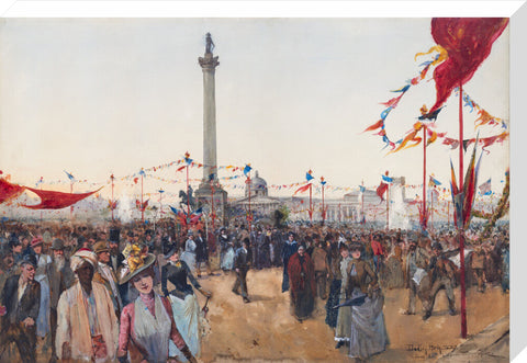 Watercolour depicting Queen Victoria's Golden Jubilee celebrations in Trafalgar Square 1887