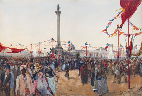Watercolour depicting Queen Victoria's Golden Jubilee celebrations in Trafalgar Square 1887