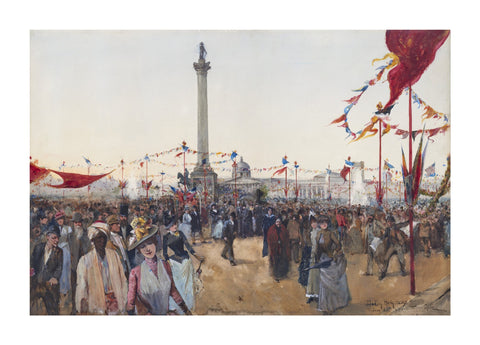 Watercolour depicting Queen Victoria's Golden Jubilee celebrations in Trafalgar Square 1887