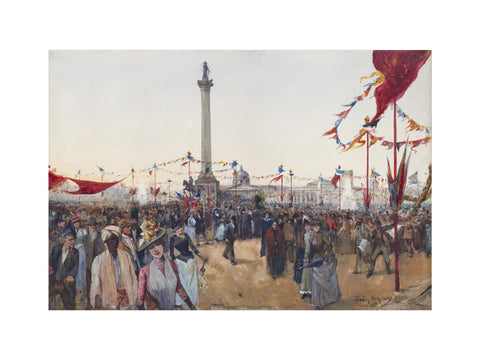 Watercolour depicting Queen Victoria's Golden Jubilee celebrations in Trafalgar Square 1887