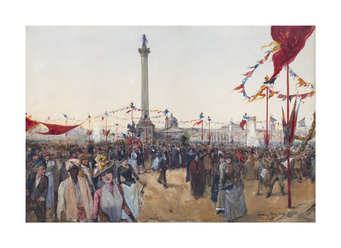 Watercolour depicting Queen Victoria's Golden Jubilee celebrations in Trafalgar Square 1887