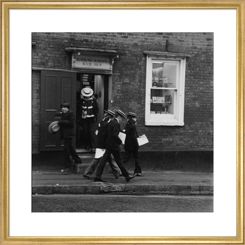 Schoolboys outisde the Harrow School Book Shop