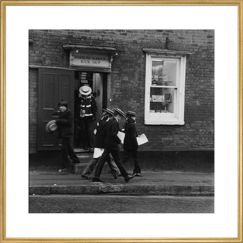 Schoolboys outisde the Harrow School Book Shop