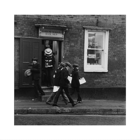 Schoolboys outisde the Harrow School Book Shop