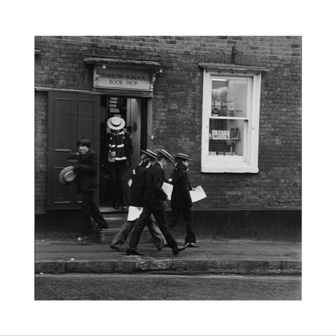 Schoolboys outisde the Harrow School Book Shop