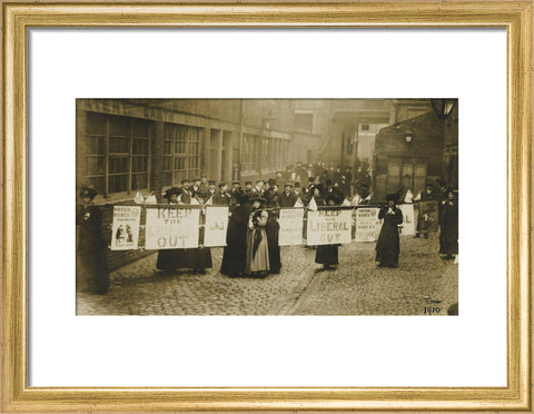 Suffragettes campaigning in South St Pancras during the General Election, January 1910.