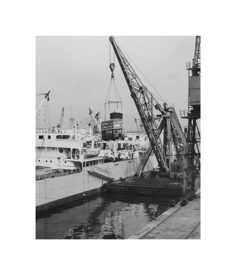 West India Docks 1958 London Bus being exported to Ceylon