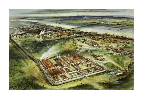 Reconstruction drawing of Londinium looking east