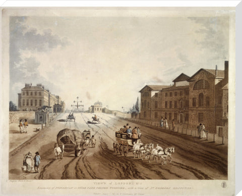 Entrance of Piccadilly or Hyde Park Corner Turnpike with a view of St George's Hospital 1797