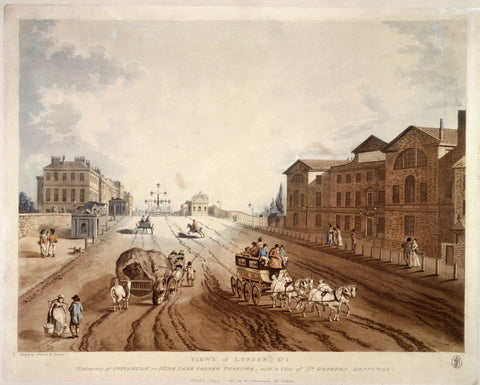 Entrance of Piccadilly or Hyde Park Corner Turnpike with a view of St George's Hospital 1797
