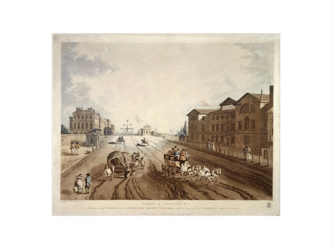 Entrance of Piccadilly or Hyde Park Corner Turnpike with a view of St George's Hospital 1797
