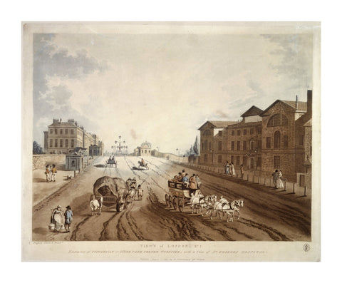 Entrance of Piccadilly or Hyde Park Corner Turnpike with a view of St George's Hospital 1797
