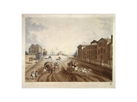 Entrance of Piccadilly or Hyde Park Corner Turnpike with a view of St George's Hospital 1797
