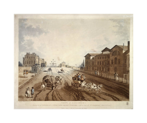 Entrance of Piccadilly or Hyde Park Corner Turnpike with a view of St George's Hospital 1797