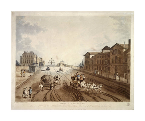 Entrance of Piccadilly or Hyde Park Corner Turnpike with a view of St George's Hospital 1797