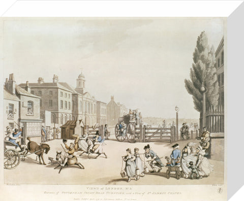 Entrance of Tottenham Court Road Turnpike with a view of St James's Chapel 1798