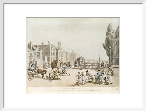 Entrance of Tottenham Court Road Turnpike with a view of St James's Chapel 1798