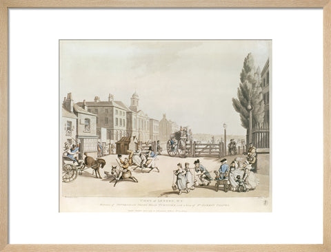 Entrance of Tottenham Court Road Turnpike with a view of St James's Chapel 1798
