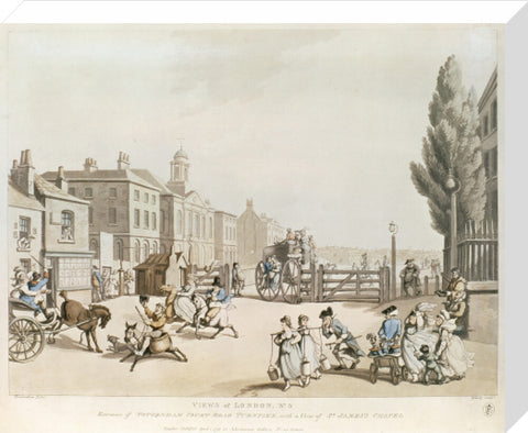 Entrance of Tottenham Court Road Turnpike with a view of St James's Chapel 1798