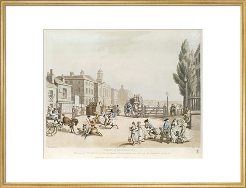 Entrance of Tottenham Court Road Turnpike with a view of St James's Chapel 1798