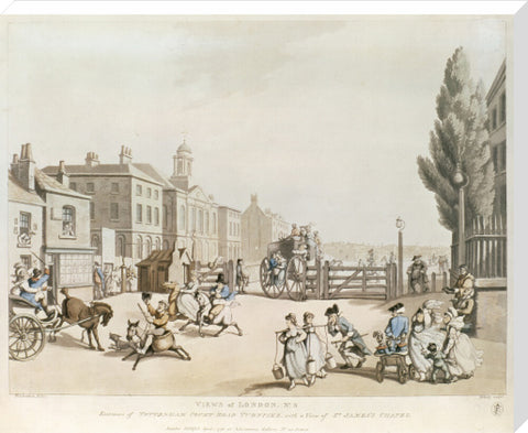Entrance of Tottenham Court Road Turnpike with a view of St James's Chapel 1798