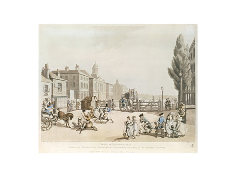 Entrance of Tottenham Court Road Turnpike with a view of St James's Chapel 1798