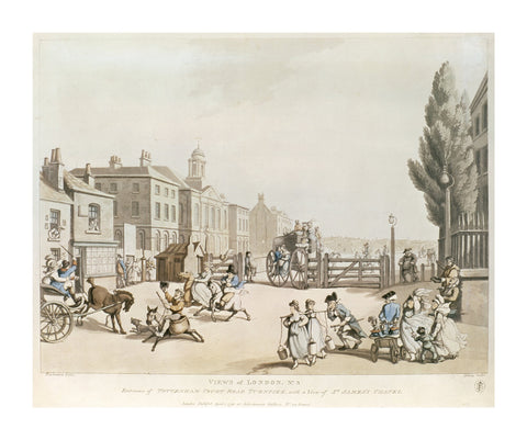 Entrance of Tottenham Court Road Turnpike with a view of St James's Chapel 1798