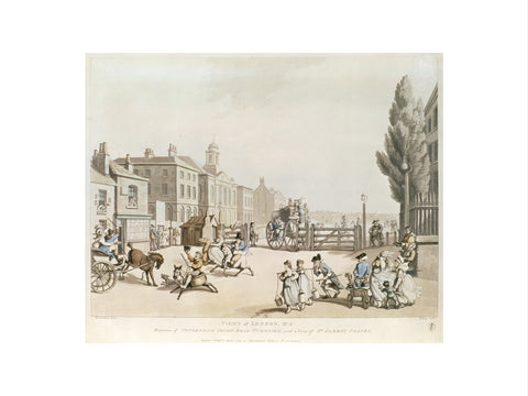 Entrance of Tottenham Court Road Turnpike with a view of St James's Chapel 1798