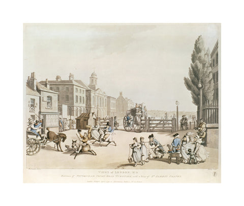 Entrance of Tottenham Court Road Turnpike with a view of St James's Chapel 1798