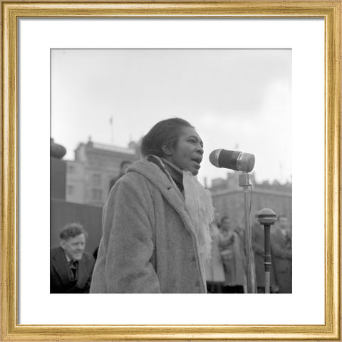 Claudia Jones addresses crowds Trafalgar Square 1962