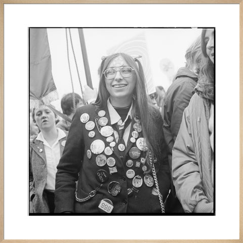 A woman participates in an anti-Nazi rally 1978